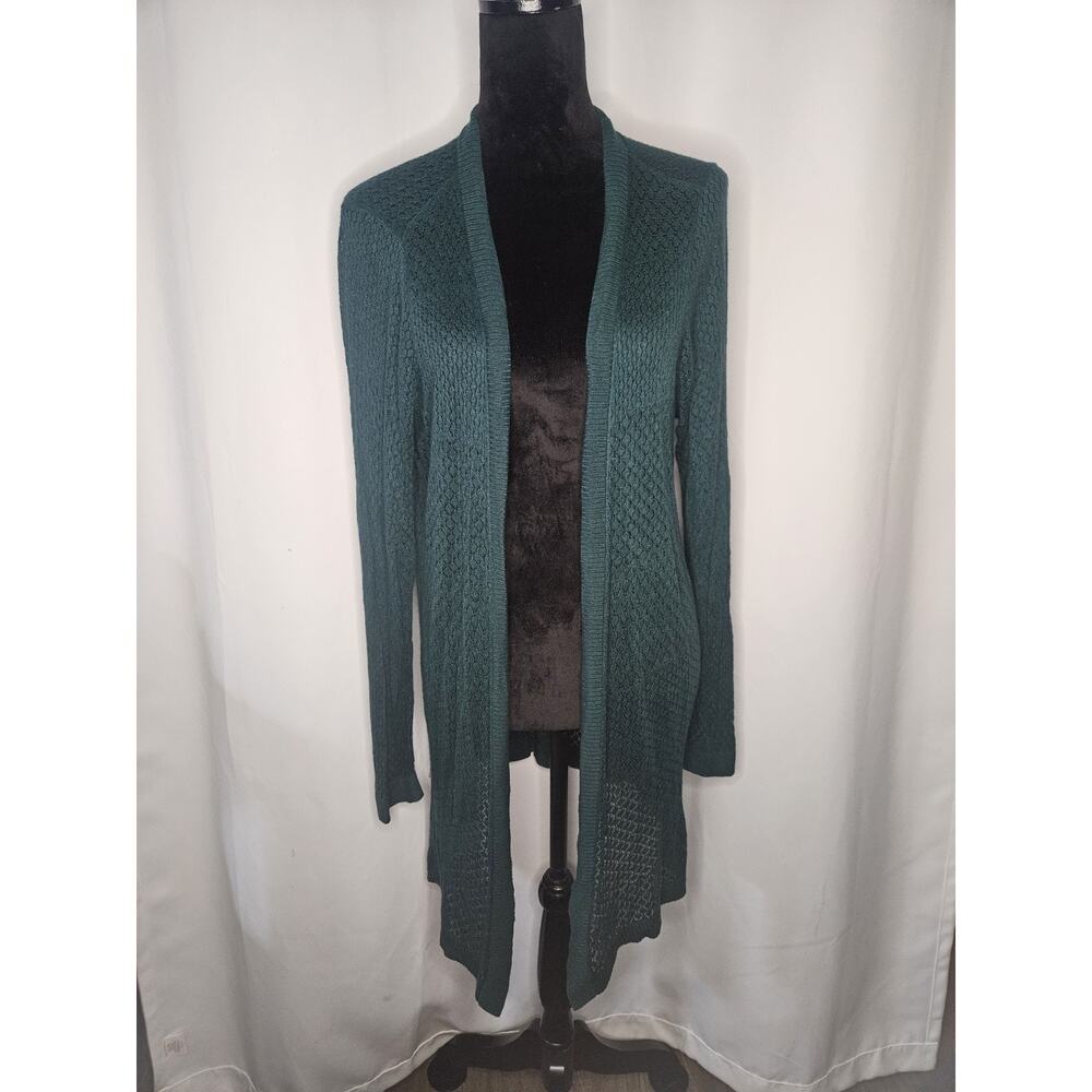 Torrid Cardigan Sweater Open Knit Long Sleeve Sheer Forest Green Plus Size 2X